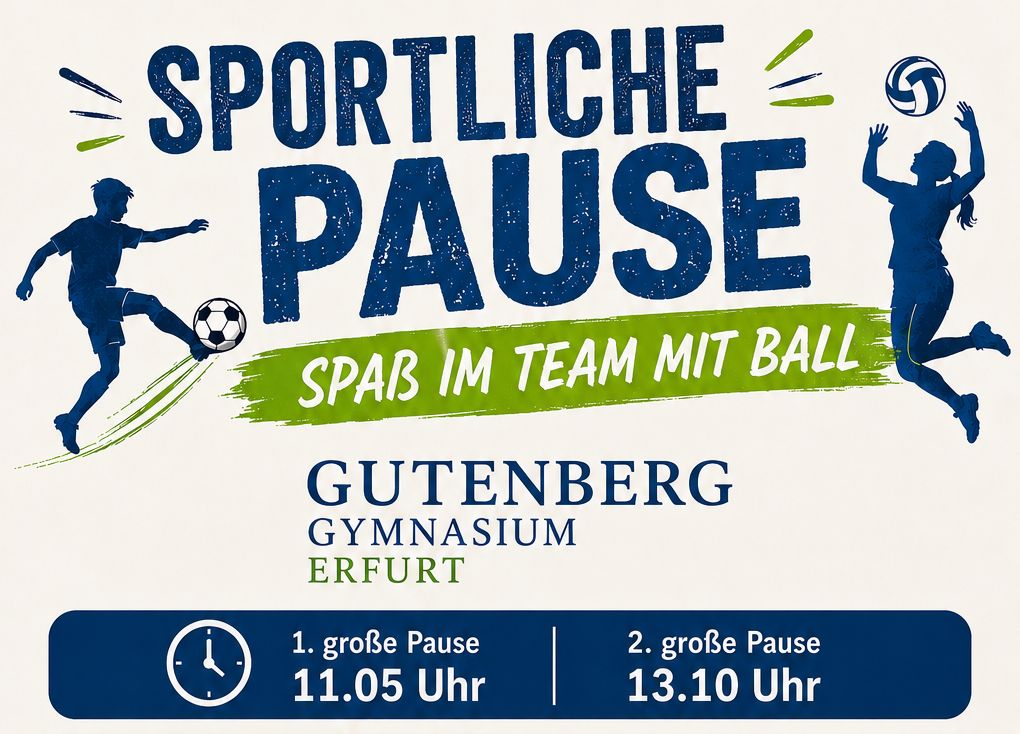 In einem Pilotprojekt bietet die Fachschaft Sport in der Woche vom 8. bis 12. Juni 2026 Möglichkeiten an, sich auch außerhalb des regulären Sportunterrichts sportlich zu betätigen: Am Montag, Donnerstag und Freitag kann die Sporthalle in den großen Pausen für verschiedene Sportarten genutzt werden.